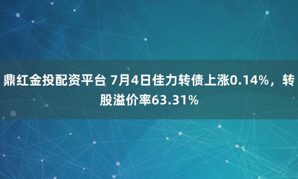 鼎红金投配资平台 7月4日佳力转债上涨0.14%，转股溢价率63.31%