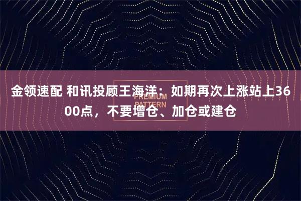 金领速配 和讯投顾王海洋：如期再次上涨站上3600点，不要增仓、加仓或建仓